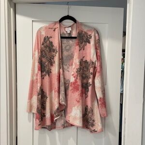LuLaRoe Pink floral Nanette Cardigan size medium
